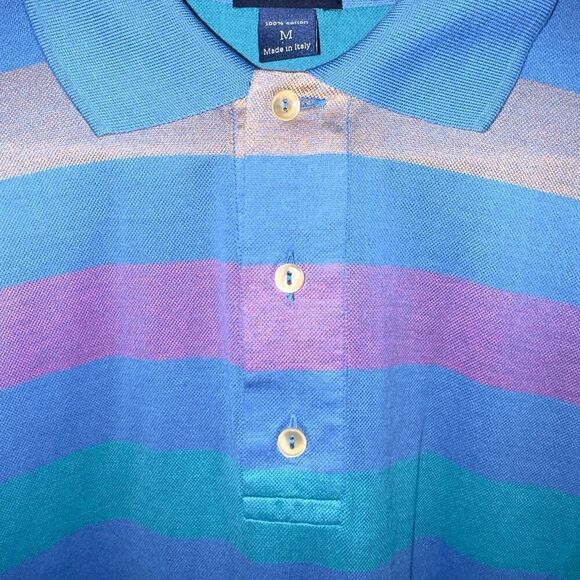 Jeff Rose Multicolored Stripe Italian Cotton Polo Shirt Sz M - Picture 3 of 9